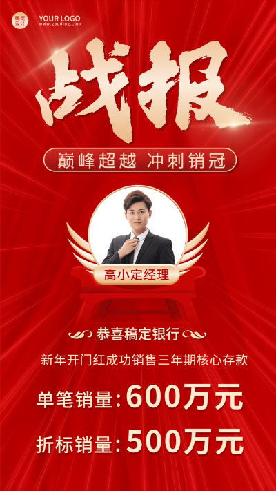春节金融保险表彰喜报红金海报