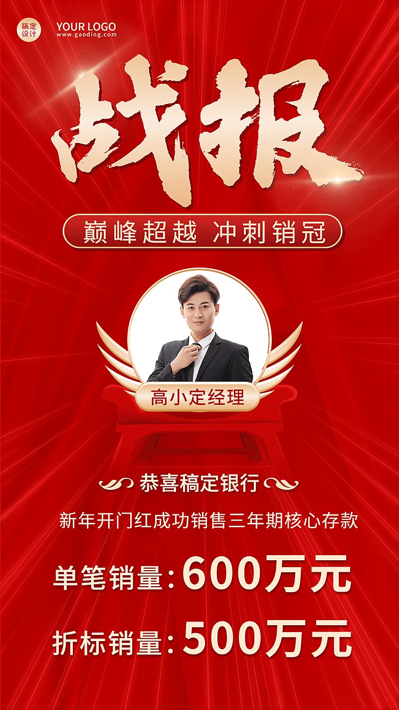 春节金融保险表彰喜报红金海报