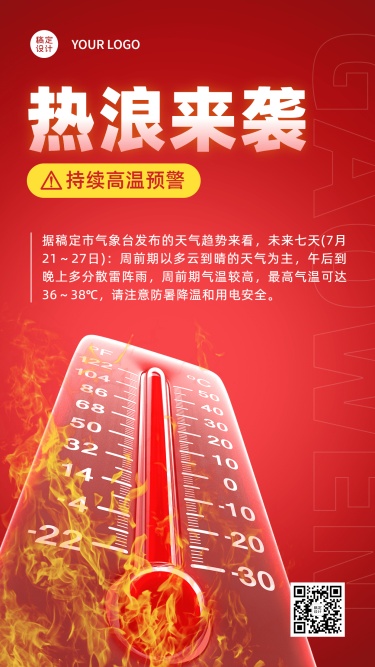 高温预警宣传手机海报