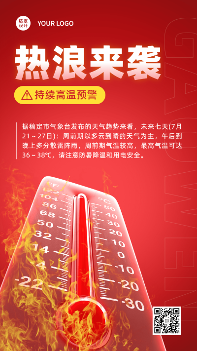 高温预警宣传手机海报