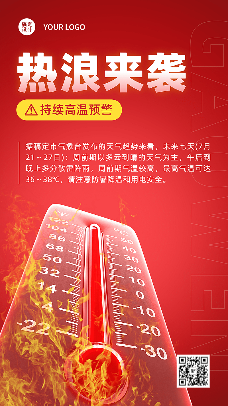 高温预警宣传手机海报