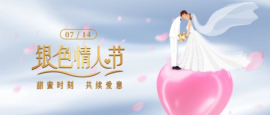 通用银色情人节祝福创意公众号首图预览效果