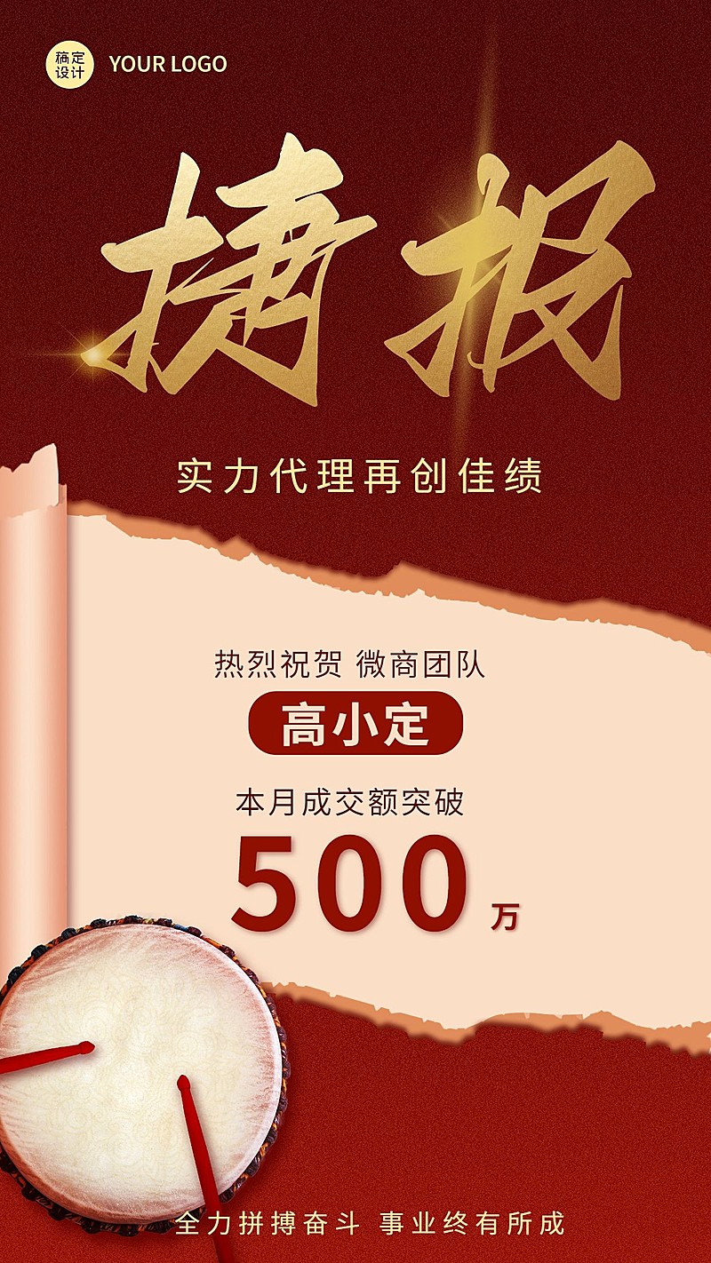 微商代理业绩表彰喜报贺报喜庆风手机海报