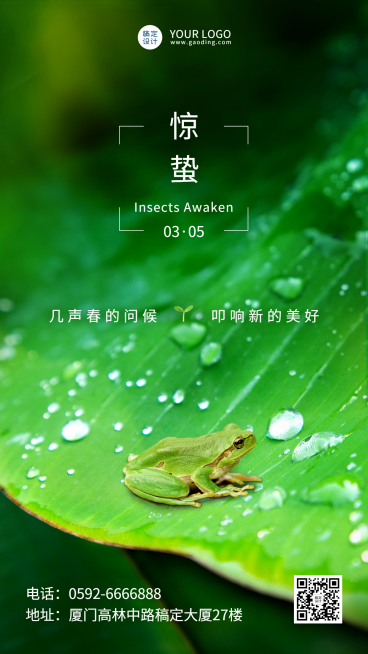 惊蛰节气祝福实景手机海报青蛙预览效果