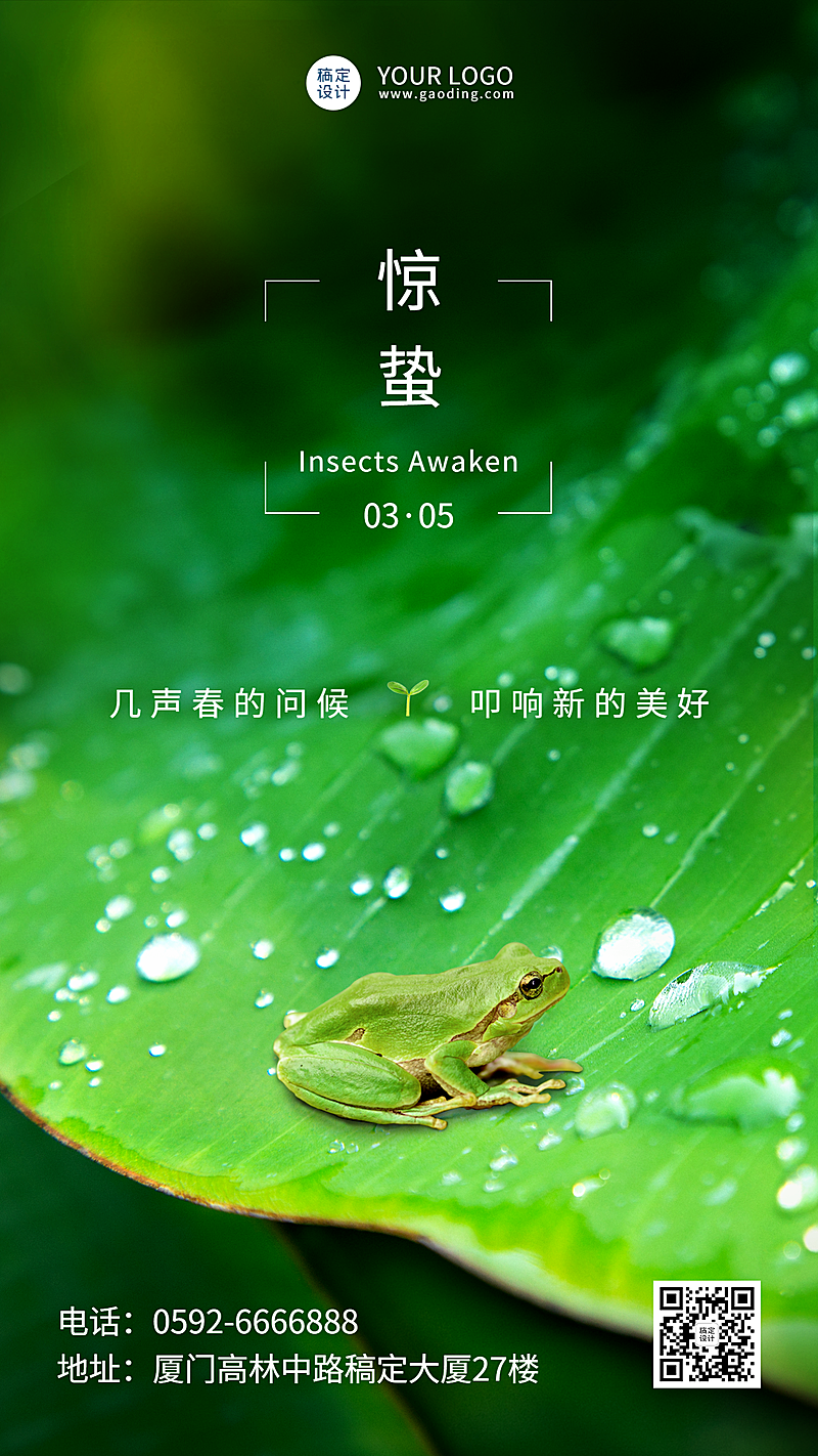 惊蛰节气祝福实景手机海报青蛙