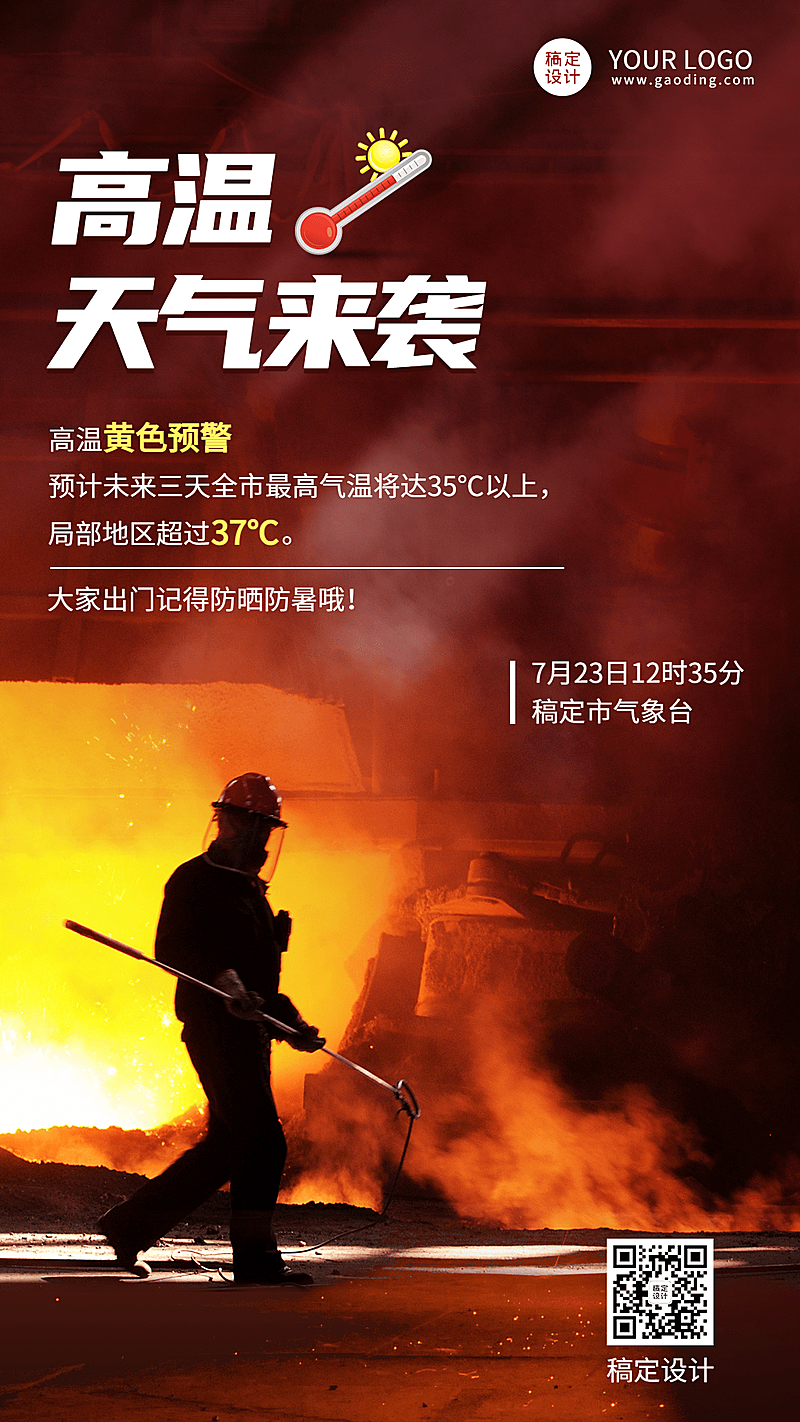 高温预警防护宣传手机海报