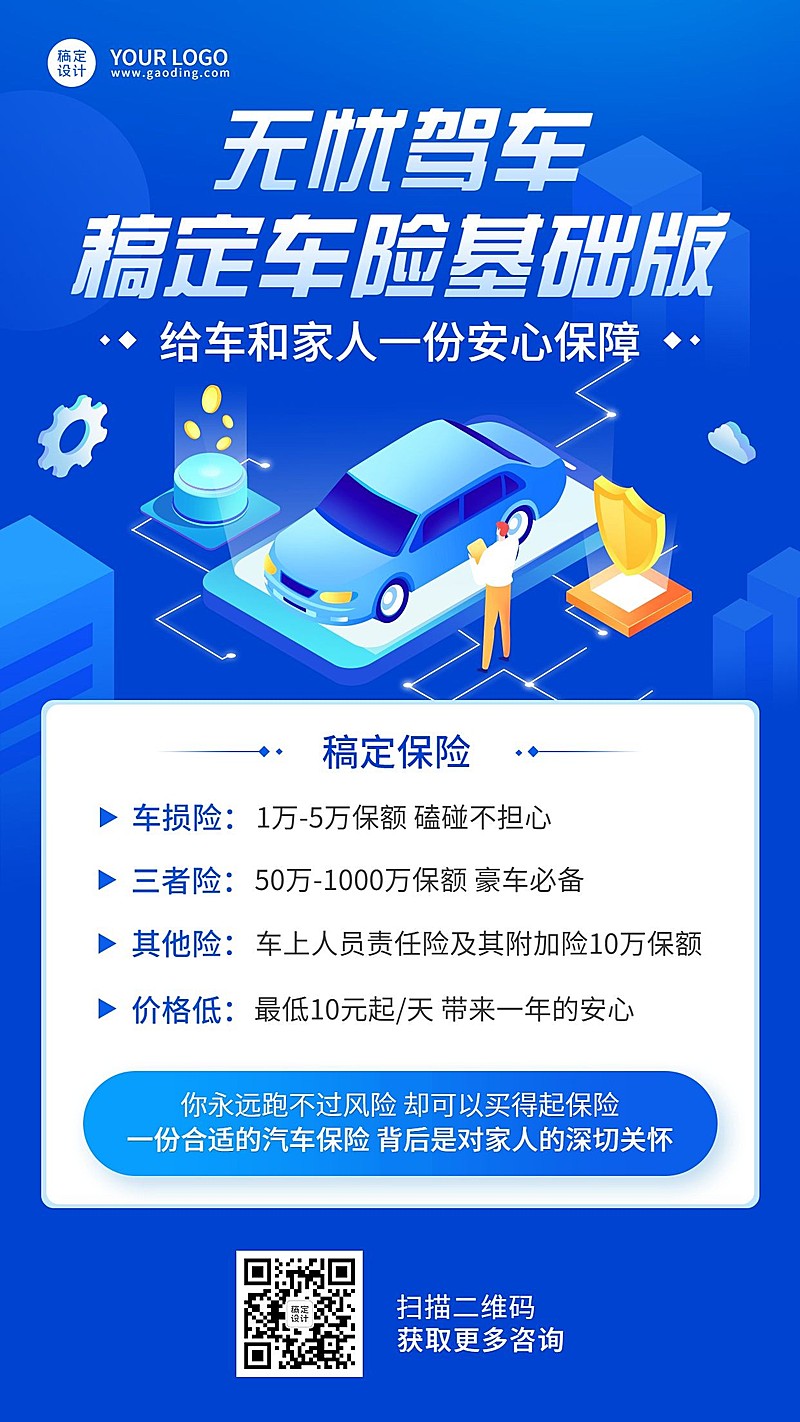 金融汽车保险产品介绍营销宣传插画海报