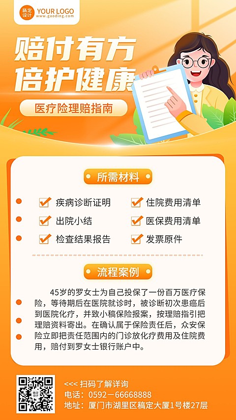 金融医疗报销理赔指南案例知识科普插画海报