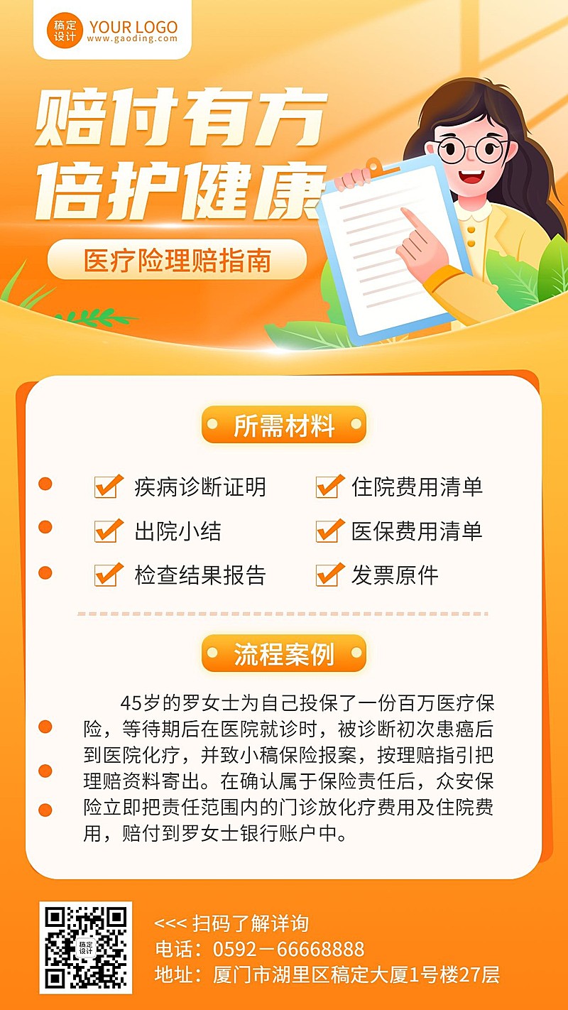 金融医疗报销理赔指南案例知识科普插画海报
