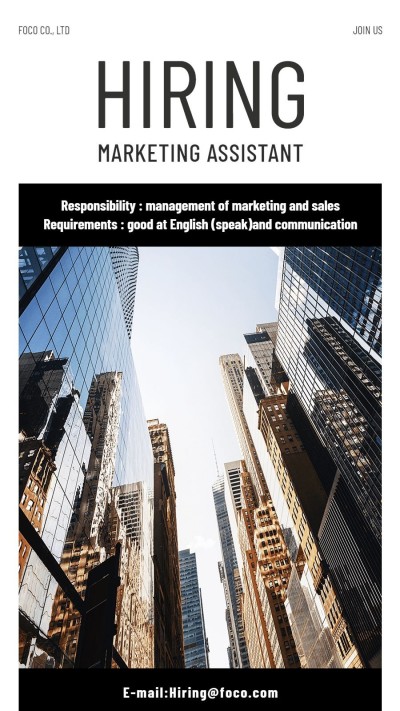 Real Scene Background Business Recruitment Promotion Simple Commercal Style Vertical Poster LinkedIn Post