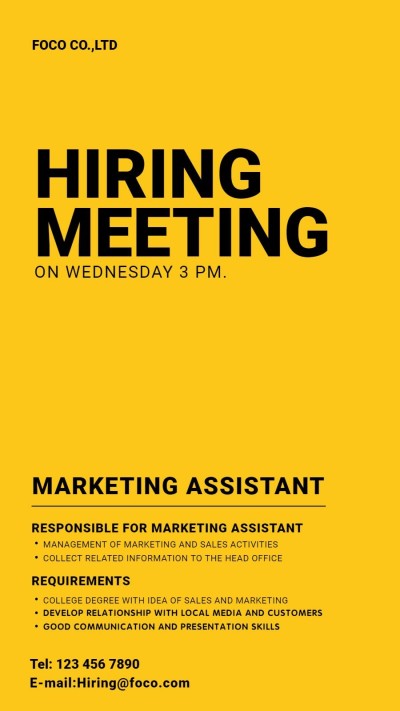 Yellow Background Business Recruitment Promotion Simple Commercal Style LinkedIn Post