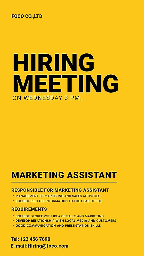 Yellow Background Business Recruitment Promotion Simple Commercal Style LinkedIn Post