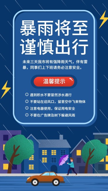 暴雨谨慎出行手机海报预览效果