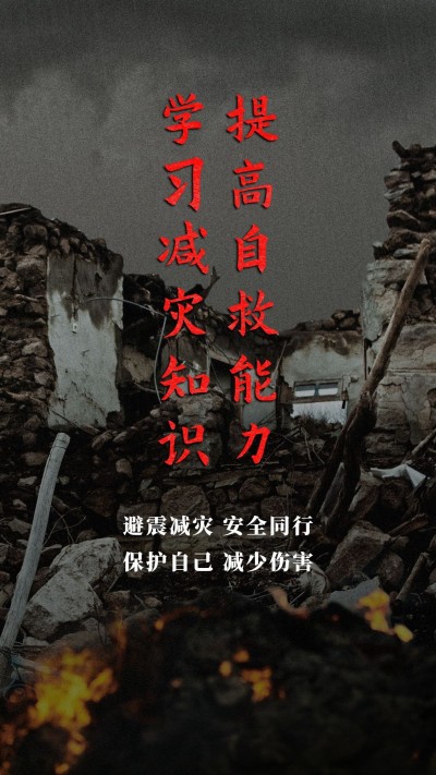 地震防灾减灾哀悼复古实景手机海报