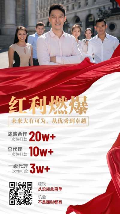 商务喜庆红丝带微商招募招代理