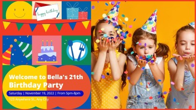 Simple Hand Painted Colorful Icons Birthday Party Facebook Event Cover