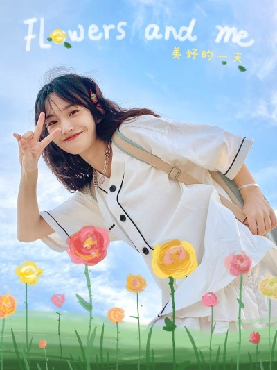 春天出游玩法蜡笔花朵自拍可爱风plog模板