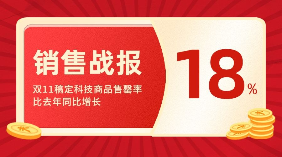 双十一红金喜庆销售战报广告banner预览效果