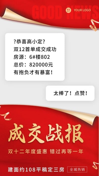 双十二房地产中介表彰颁奖喜庆喜报