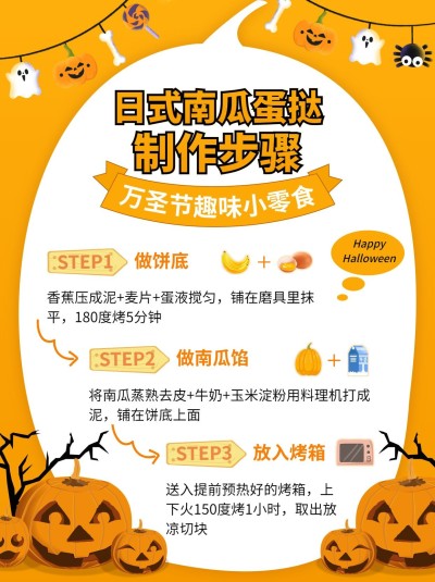 万圣节卡通风食谱教程小红书配图