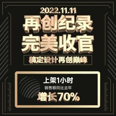 双十一完美收官黑金喜报方形海报