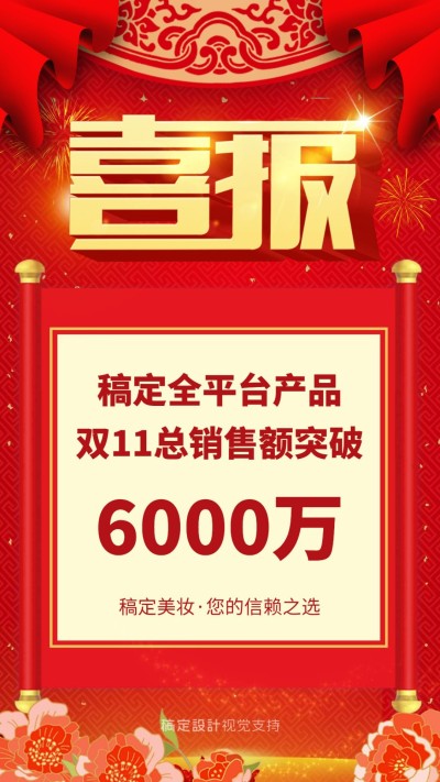 红色喜庆大字双十一喜报
