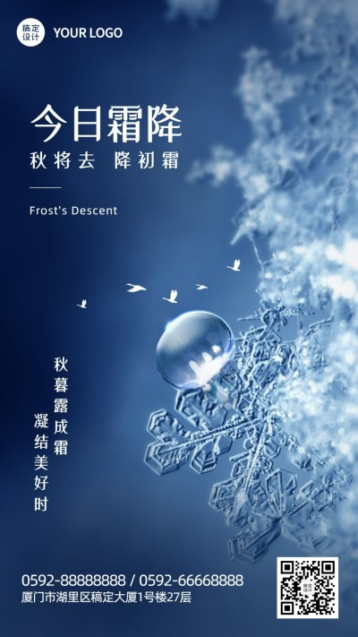 霜降节气祝福冰霜实景手机海报