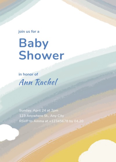 Fresh Hand Painted Rainbow Pattern Brush Baby Shower Invitation Letter