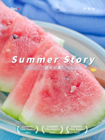 夏天晒照西瓜美食简约风plog模板