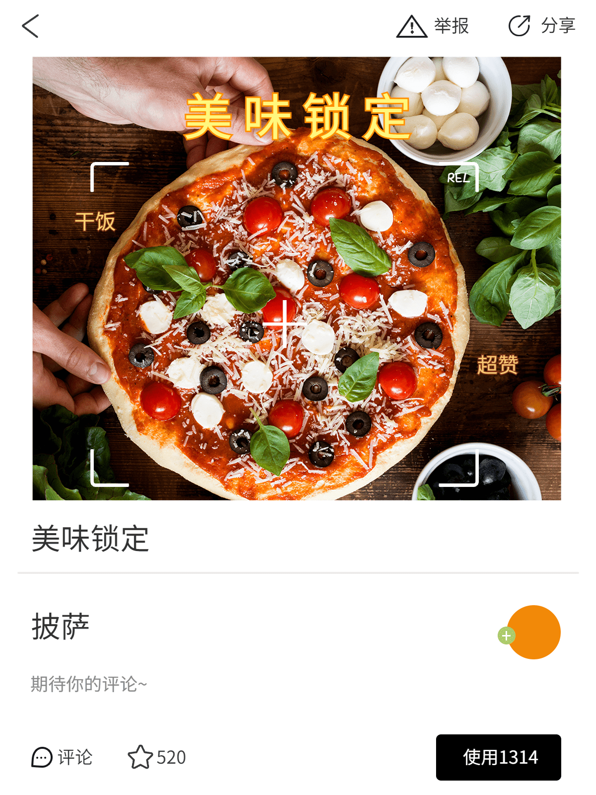 美食分享披萨界面风plog模板预览效果