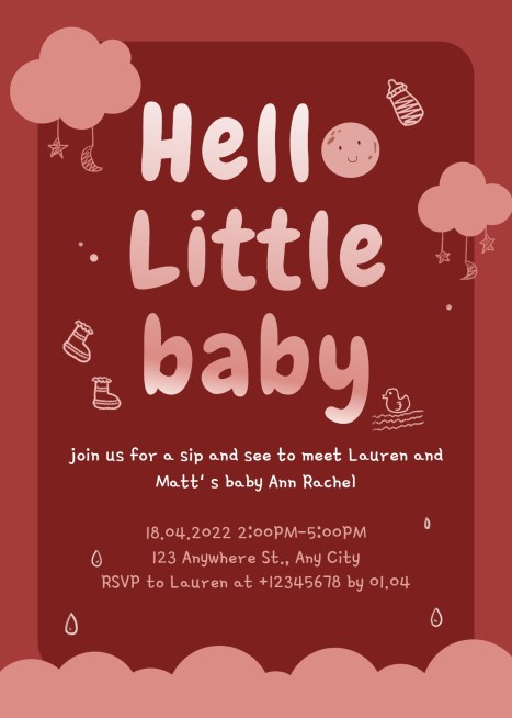 Simple Hand Painted Clouds Pattern Baby Shower Invitation Letter预览效果