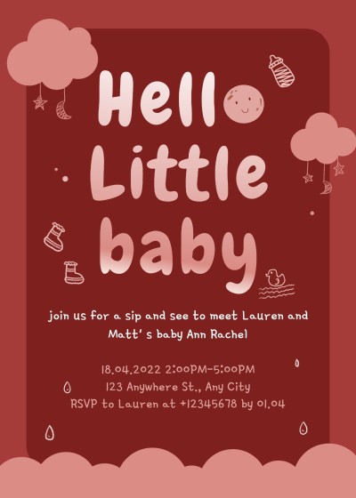 Simple Hand Painted Clouds Pattern Baby Shower Invitation Letter