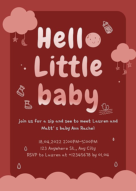 Simple Hand Painted Clouds Pattern Baby Shower Invitation Letter