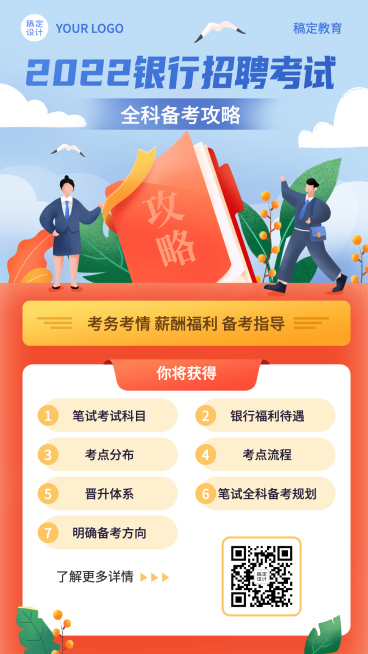 银行招聘考试课程宣传手机海报预览效果