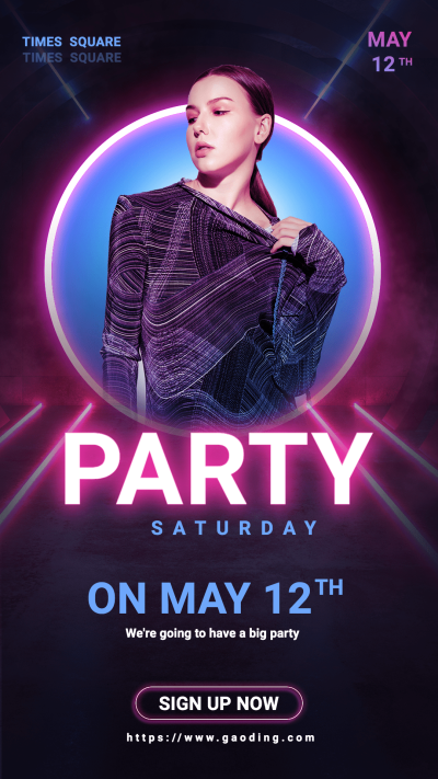 Neon Style Saturday Party Invitation Instagram Story