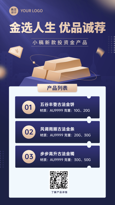 金融保险黄金投资产品介绍营销手机海报预览效果