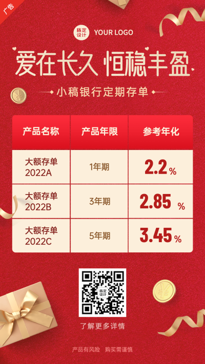 情人节金融保险营销时尚竖版海报 
