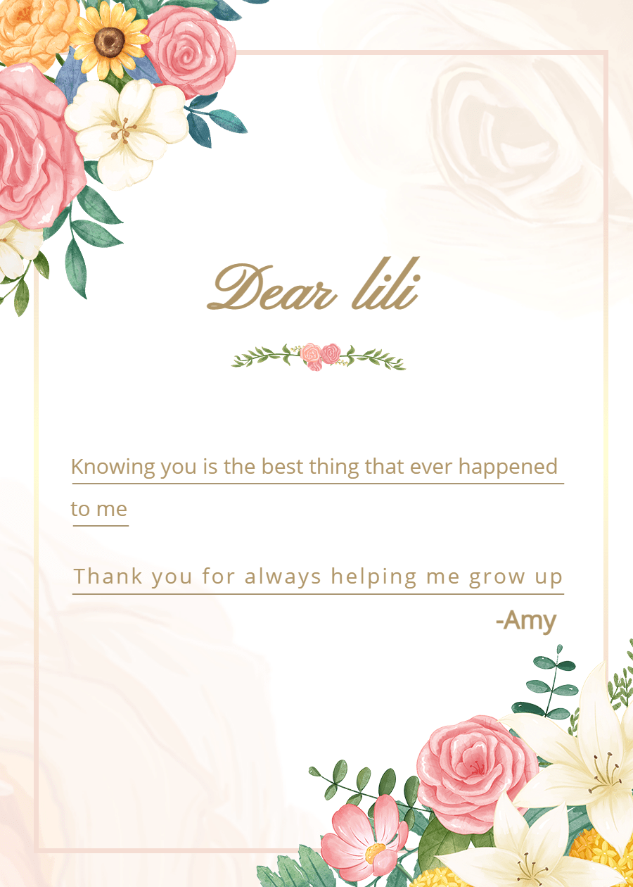 Literary Hand Painted Flowers Decorate Thank friend Card