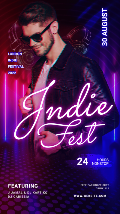 Neon Light Style Beard Man London Indie Festival Instagram Story