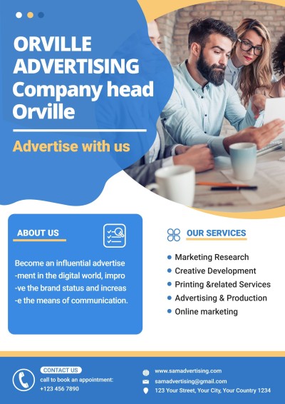 Fashion Blue Rectangle Frame Digital Advertising Design Company Business Flyer