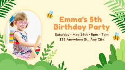 Cute Cartoon Green Leaves Decorate Birthday Party Facebook Event Cover