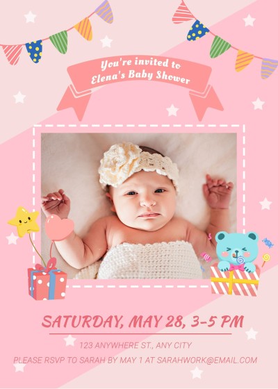 Cute Cartoon Silk Ribbon Element Baby shower invitation letter