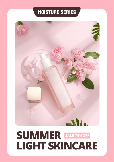 Literary Pink Flowers Decorate Cosmetic Product  Advertising Poster