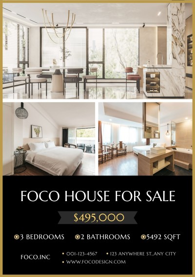 Fashion Gold Rectangle Frame House Listing for Sale Real Estate Flyer