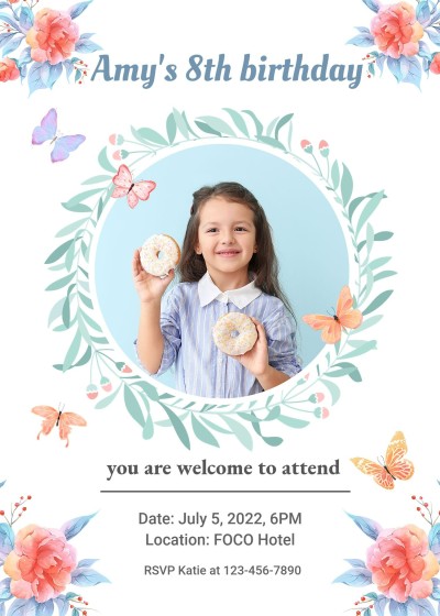 Simple Hand Painted Plants Decorate Girl Birthday Invitation letter