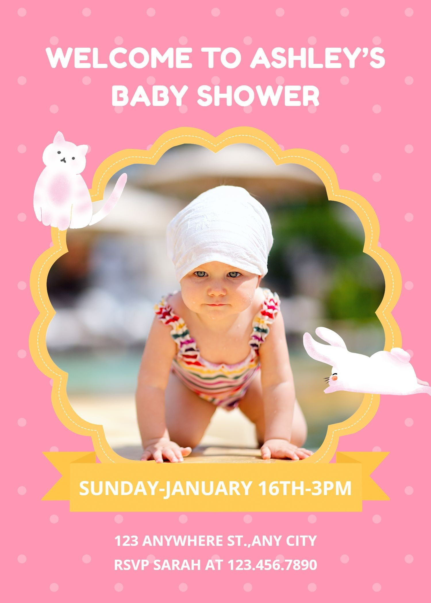 Cute Cartoon Rabbit Pattern Decorate Baby shower invitation letter