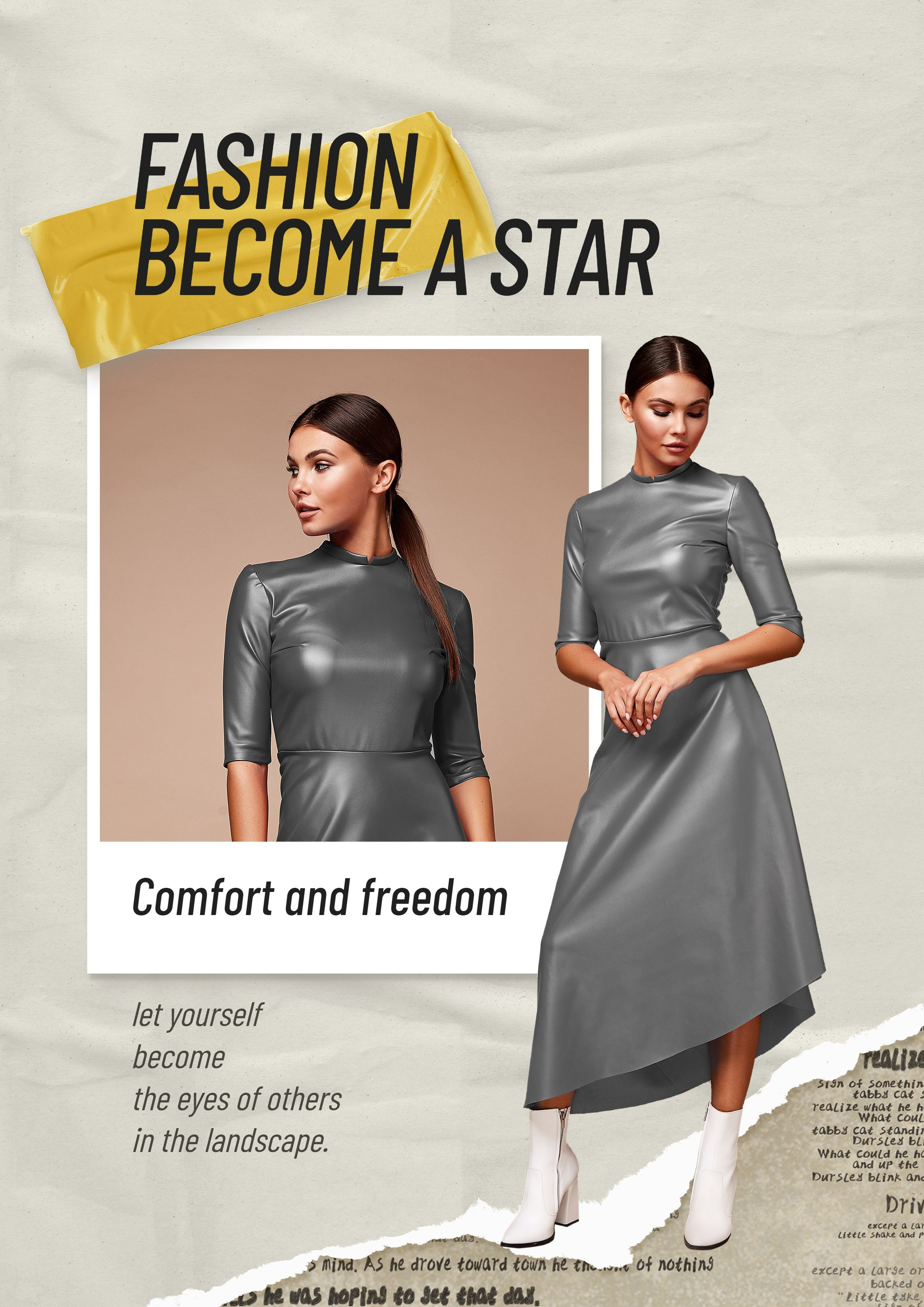 Teared Paper and Polaroid Women's Dress Fashion Wear Product Promo Advertising Poster