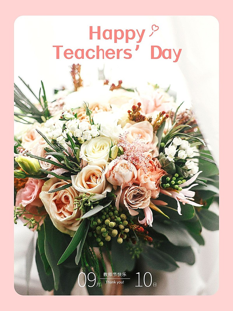 教师节晒照粉色文艺边框文艺风plog模板