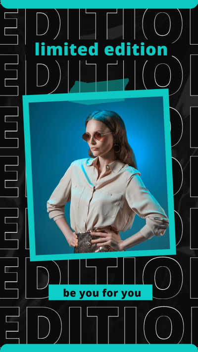 Polaroid style Repeated Text Sunglasses Woman Instagram story