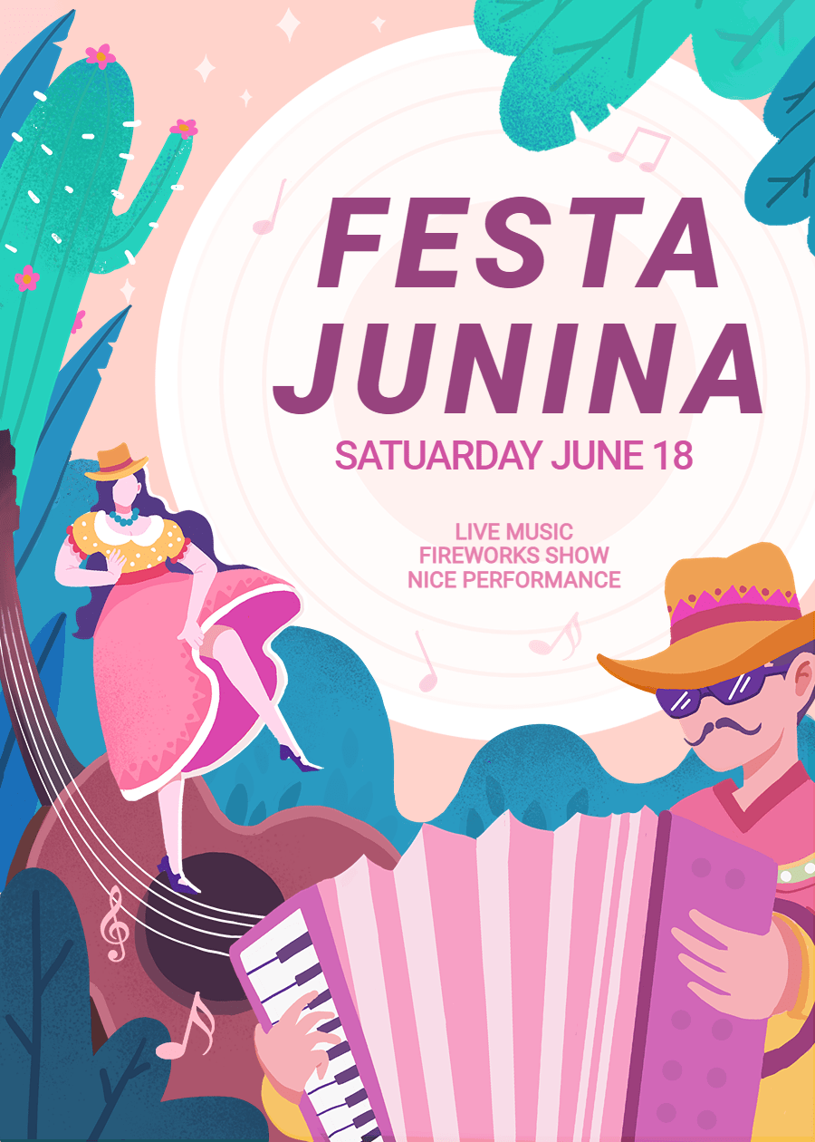 Hand Painted Plants Decorate Festa Junina Celebration Scene Card